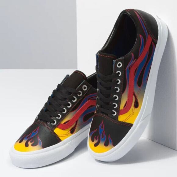 Vans Racer Old Skool Sneakers Mens Size 11 Canvas Flame Leather Skate Shoes NEW - Picture 1 of 11